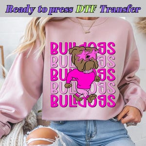 Preppy Bulldog DTF Transfer, Rosa Sterne Maskottchen Druck, Team Spirit Schule Stolz Design, Bulldog Print, bereit zum Pressen, direkt zum Filmen