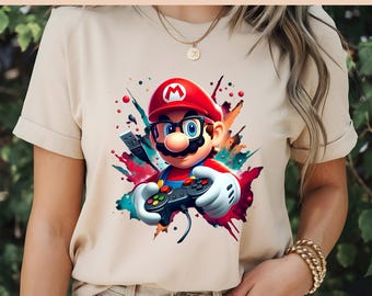 Watercolor Gaming Super Mario DTF, Watercolor Gaming Dtf, Clipart, Mario Design DTF, High-Resolution, DTF Transfer, Best for Printing