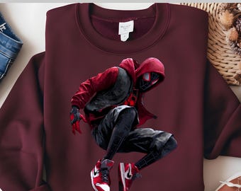 Urban Spider Hero Hoodie DTF Transfer, Street Style Masked Superhero Jump Pose Graphic Ready To Press