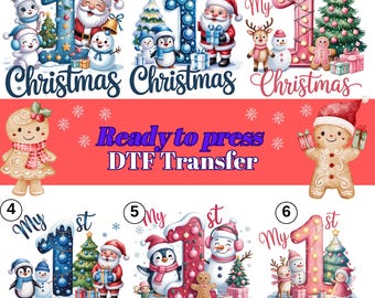 My 1st Christmas DTF Transfer, Ready to Press Baby’s First Christmas Design, Cute Santa Reindeer Gingerbread DTF Print, Direct to Film