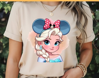 DTF Prinzessin Elsa, Frozen Elsa, Kokette Schleife Minnie, Aquarell Elsa, Prinzessin Geburtstag, DTF Transfer, bereit zum Pressen, direkt zum Film