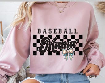 Retro Checkered Baseball Mama Bow DTF, Team Mom, Baseball Lover, Game Day Mom, Baseball Life, DTF Transfer, Ready To Press, Direct to Film