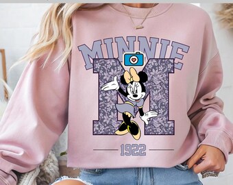 Minnie Mouse DTF Transfer, Retro 1922 M Letter Print, Disney DTF Transfer, Ready to Press DTF Design, Cute Cartoon Girl Dtf Design