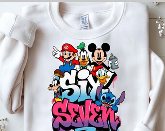 Transferencia DTF Six Seven: Mario, Mickey, Donald, Goofy y Stitch, DTF de dibujos animados, DTF estilo grafiti, DTF listo para imprimir