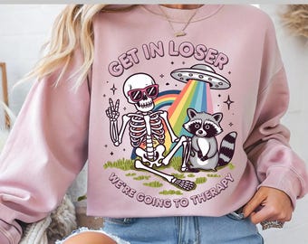 Get in Loser We're Going to Therapy DTF, Funny Skeleton & Raccoon Ufo DTF, Rainbow Alien Dtf, DTF Transfer, Ready To Press, Direct to Film