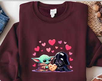 Star Wars Love DTF, Baby Yoda ve Vader Heart Scene DTF, Cute Valentine Moment, Sweet Galaxy Love, Adorable Pink Hearts, Cute Couple Style