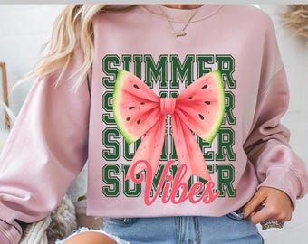 Watermelon Bow DTF Transfer Print | Summer Vibes Coquette Style Design | Cute Retro Heat Press | Ready to Press Summer Shirt