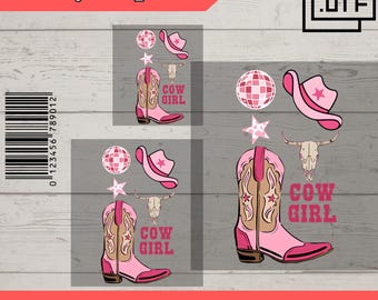 Pink Cowgirl DTF,  Western Disco Aesthetic, Cowboy Boot, Hat, Skull, Cowboys, Star DTF Design, DTF Transfer, Ready To Press, Direct to Film