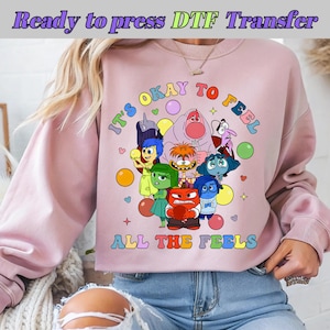 Inside Out DTF, It's Okay to Feel All the Feels Transfer, Emocjonalne postacie Druk, Disney DTF Transfer, Gotowy do druku, Bezpośrednio na film