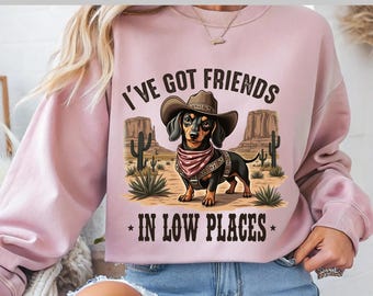 Transferencia DTF de Dachshund Vaquero, Tengo Amigos en Lugares Bajos, Perro Divertido del Oeste DTF, Transferencia DTF, Listo para Prensar, Directo a Película