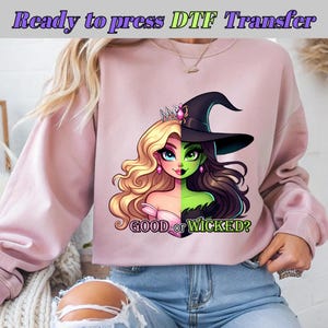 Good or Wicked DTF – Split Face Princess Witch Design | Girl DTF | Cute Halloween Fantasy Girl, DTF Transfer, Ready To Press, Direct to Film