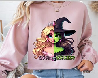 Good or Wicked DTF – Split Face Princess Witch Design | Girl DTF | Cute Halloween Fantasy Girl, DTF Transfer, Ready To Press, Direct to Film