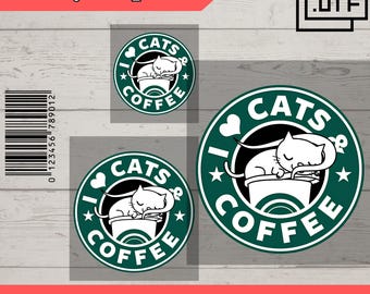I Love Cats & Coffee DTF - Cute Cat and Coffee DTF, Coffee Days, Mug, T-Shirt, Phone Case, DTF Transfer, Ready To Press, Direct to Film