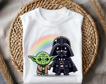 Star Wars Yoda And Darth Vader DTF Transfer, Rainbow Ready To Press Heat Transfer, Cute Star Wars Shirt Decal Design