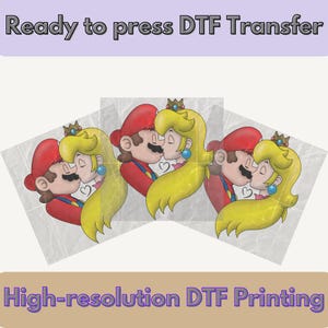 Super Mario And Peach DTF, Mario Kisses The Princess, Mario And Peach Love DTF, Valentine&#39;s Day Mario, Mario Dtf Design, Best for Printing