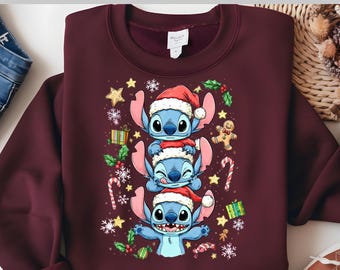 Stitch Christmas DTF Transfer, Cute Santa Stitch Holiday Print, Funny Blue Alien Christmas Design, Ready to Press DTF Heat Transfer