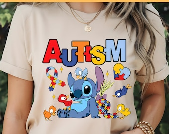 Stitch Autism Awareness DTF |  Disney Character Stitch DTF | Puzzle Piece Autism Awareness  | DTF Transfer, Ready To Press, Direct to Film