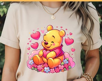 Pooh Cute Bear Png, Winnie The Pooh, Happy Bear High Resolution, Disney Love Shirt Design, DTF Transfer, Ready To Press, Direct to Film