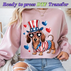 Patriotic Dachshund DTF, 4th of July Dog Print, USA Flag Dog Dtf, American Independence Day, DTF Transfer, Ready To Press, Direct to Film