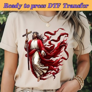 Jesus DTF, Jesus Gott, Kreuz Jesus, Christlich, Glaube Kunst für Kleidung & Geschenke, Bester Christ, DTF Transfer, bereit zum Pressen, direkt zum Film