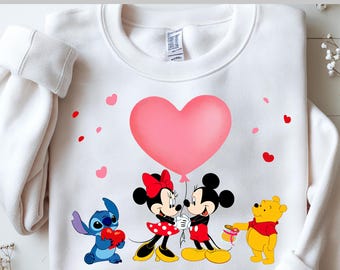 Mickey Minnie Heart Balloon DTF, Stitch Love Scene DTF, Valentine Couple Style, Cute Hearts Theme, Sweet Romantic Design, Disney Lovers Art