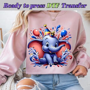 Watercolor Flying Baby Elephant DTF Transfer | Dumbo Inspired Heat Press DTF Design | Circus Birthday T-Shirt Print | Ready to Press