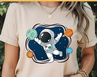 Astronauta DTF, Espaço Fofo, Design de Camiseta Astronauta DTF, Planetas e Astronauta, Galáxia e Estrelas, Transferência DTF, Pronto para Imprensa, Direto para Filme