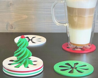 Holiday PLA Coaster Set - Plant Based Eco Friendly Christmas Host Gift Festive Table Decor