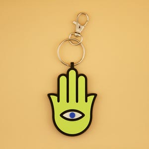 Hamsa Hand Keychain with Evil Eye – Spiritual Protection Charm, 3D Printed Keyring Gift