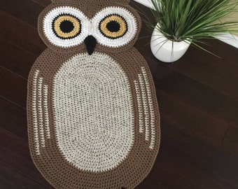 Crochet Oval Owl Rug,Owl Rug,Hand made Rug, Oval Rug,Kids Rug