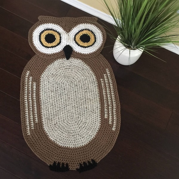 Crochet Oval Owl Rug,Owl Rug,Hand made Rug, Oval Rug,Kids Rug