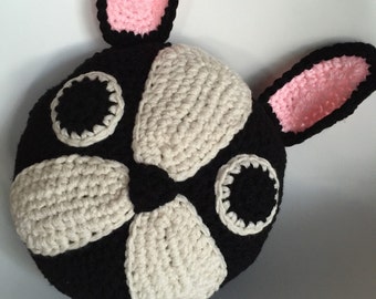 Crochet Buldog pillow ,handmade Bulldog pillow,French Bulldog Pillow /Boston Terrier Pillow