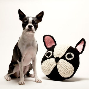 Crochet Buldog pillow ,handmade Bulldog pillow,French Bulldog Pillow /Boston Terrier Pillow image 2