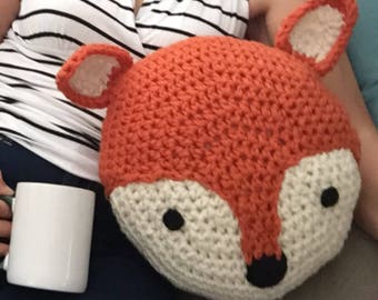 Fox Pillow, Handmade Fox Pillow Crochet Fox Pillow