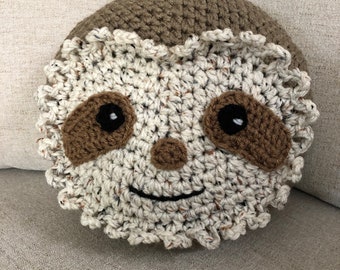 sloth crochet Pillow, Handmade Sloth Pillow, Sloth gift Pillow, Round pillow, decorative pillow