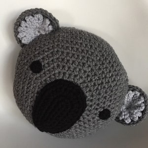 Crochet Koala Pillow, Handmade pillow ,Koala pillow, Gray pillow,animal pillow, Crochet pillow image 2