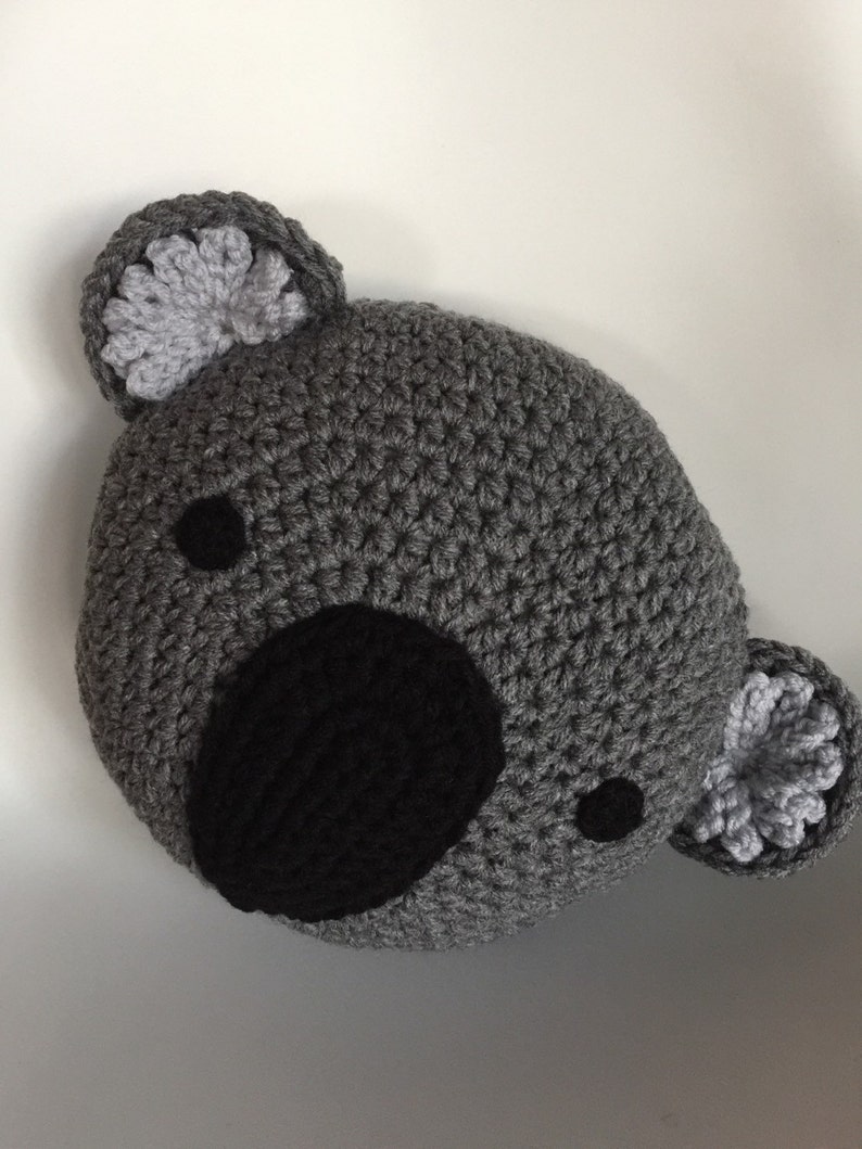 Crochet Koala Pillow, Handmade pillow ,Koala pillow, Gray pillow,animal pillow, Crochet pillow image 2