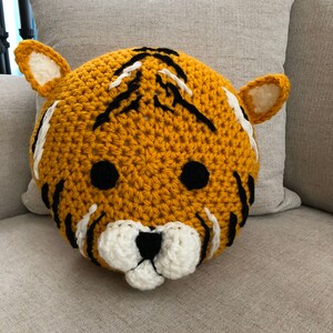 Tiger pillow, handmade pillow, crochet pillow , yellow pillow , animal pillow image 5