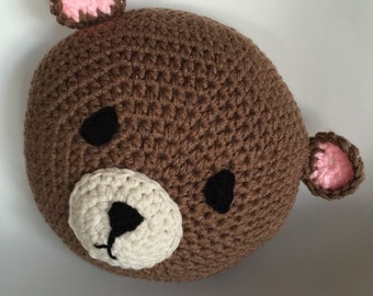 Crochet Brown Bear, handmadePillow, Crochet Bear Pillow, Brown Bear Pillow