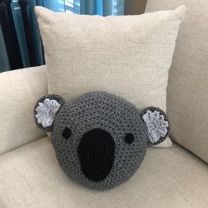 Crochet Koala Pillow, Handmade pillow ,Koala pillow, Gray pillow,animal pillow, Crochet pillow image 6