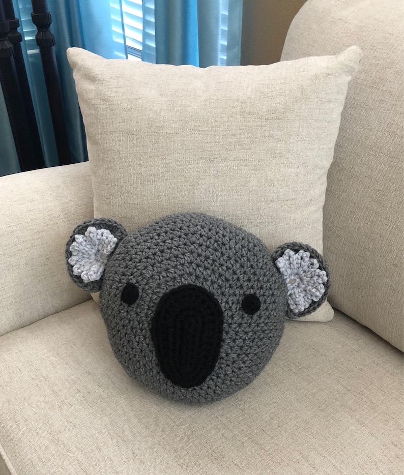 Crochet Koala Pillow, Handmade pillow ,Koala pillow, Gray pillow,animal pillow, Crochet pillow image 6