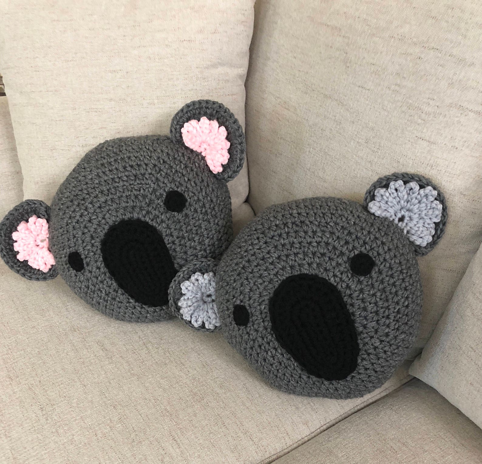 Crochet Koala Pillow Handmade pillow Koala pillow Gray Etsy