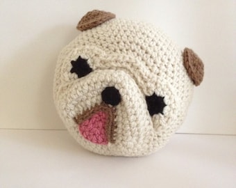 Crochet English Bulldog, Lovely Bulldog throw pillow, Handmade Bulldog Pillow