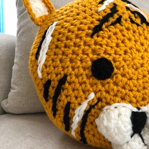 Tiger pillow, handmade pillow, crochet pillow , yellow pillow , animal pillow image 4