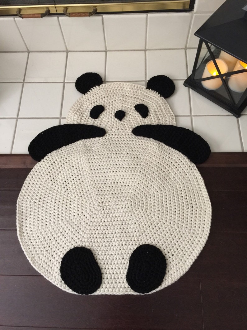 Panda Rug, crochet panda rug, floor rug, crochet rug, children room rug, any room rug, wall hanging rug, throw rug image 2