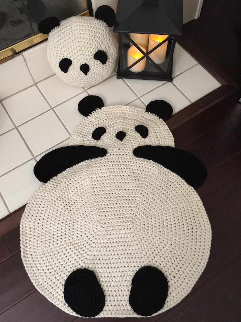 Panda Rug, crochet panda rug, floor rug, crochet rug, children room rug, any room rug, wall hanging rug, throw rug image 3