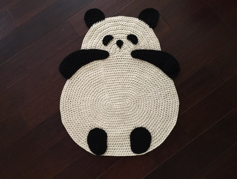 Panda Rug, crochet panda rug, floor rug, crochet rug, children room rug, any room rug, wall hanging rug, throw rug image 1