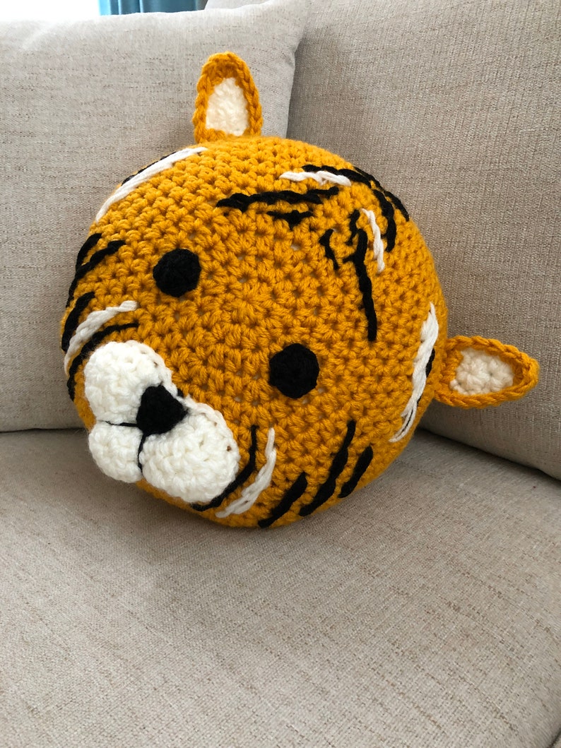 Tiger Pillow Handmade Pillow Crochet Pillow Yellow Pillow Etsy