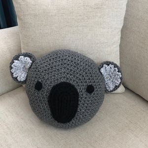 Crochet Koala Pillow, Handmade pillow ,Koala pillow, Gray pillow,animal pillow, Crochet pillow image 1