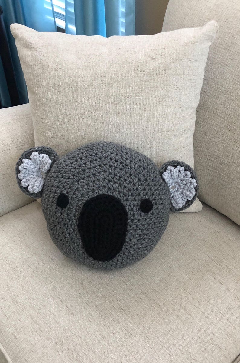 Crochet Koala Pillow, Handmade pillow ,Koala pillow, Gray pillow,animal pillow, Crochet pillow image 1